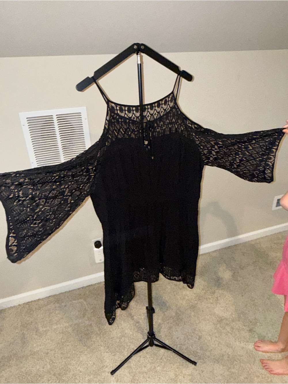 City Chic Crochet Cold-Shoulder Tunic in Black